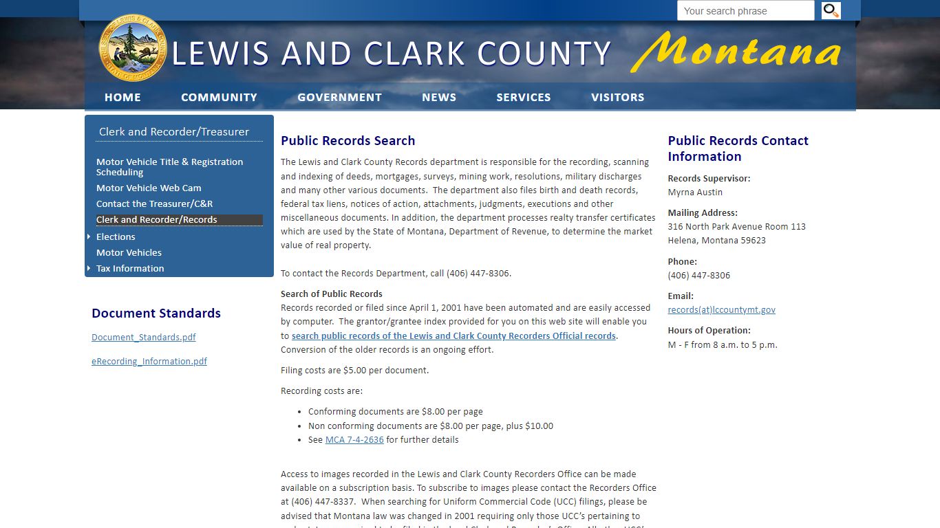 Lewis and Clark County: Clerk and Recorder/Records Dept